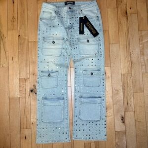 Vicious Denim 'Silver Studded' Straight Denim (Light Blue) VC754 Men’s 36